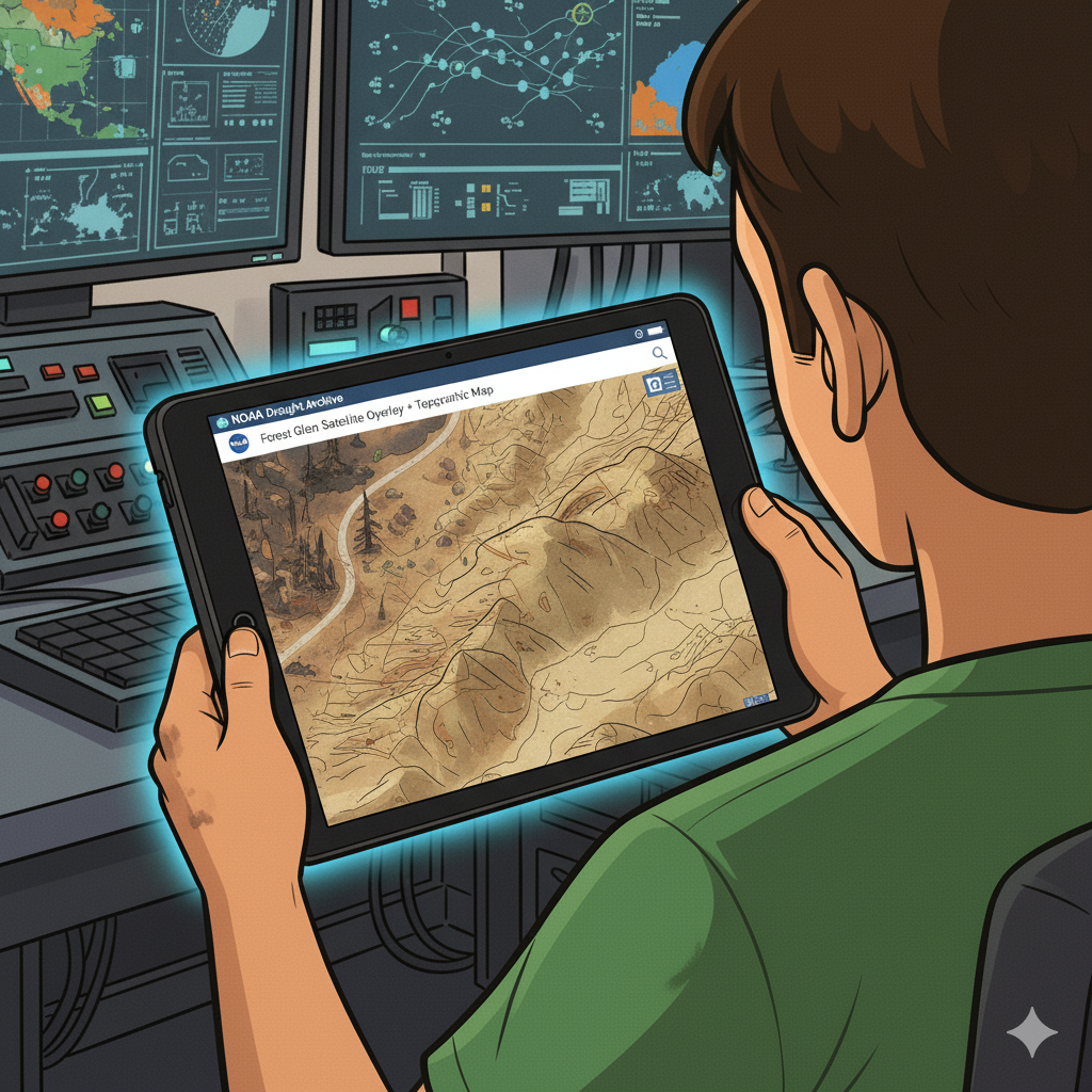 Student reviewing dry satellite terrain