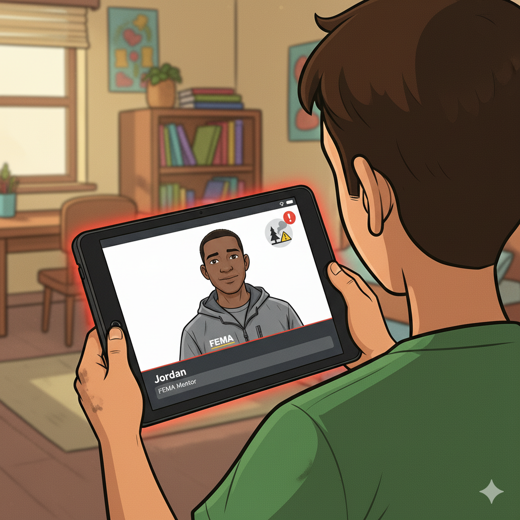 Student viewing FEMA mentor on tablet