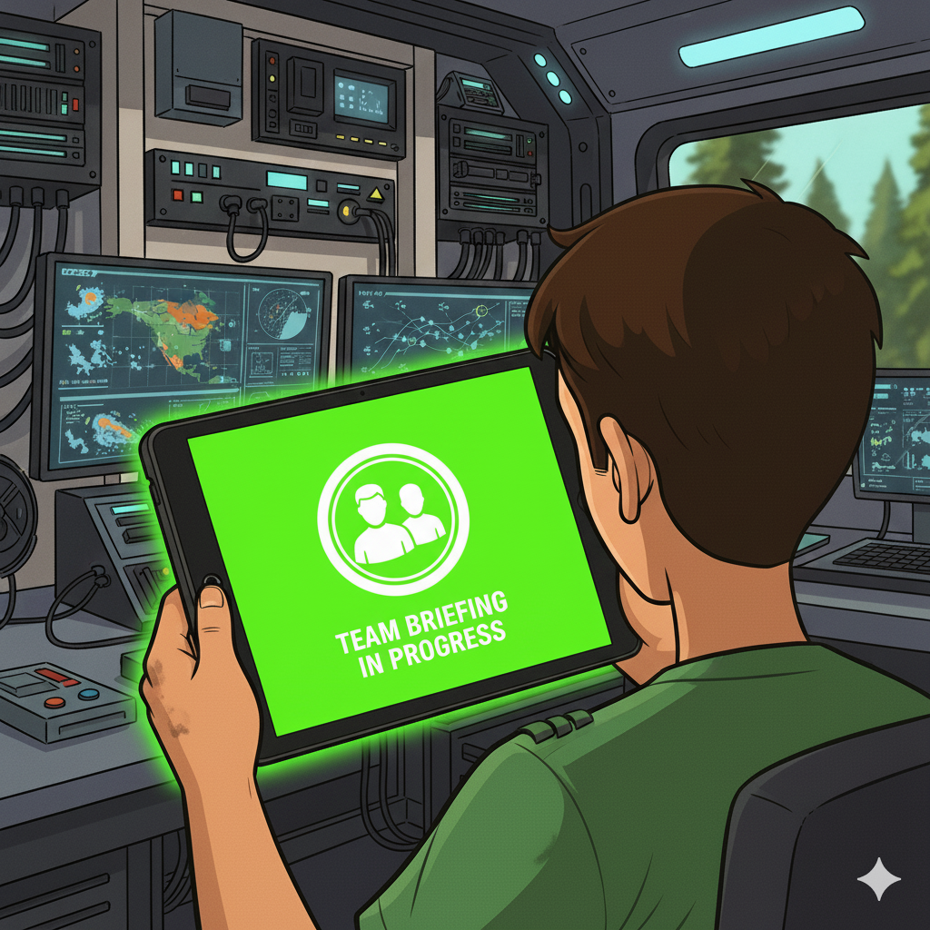 Student reviewing team briefing